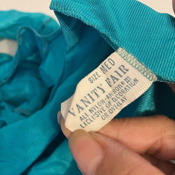 Vtg VanityFair Nightgown Robe Peignoir 2PC Set Nylon Lace Turquoise USA Fairy M - Picture 7 of 14